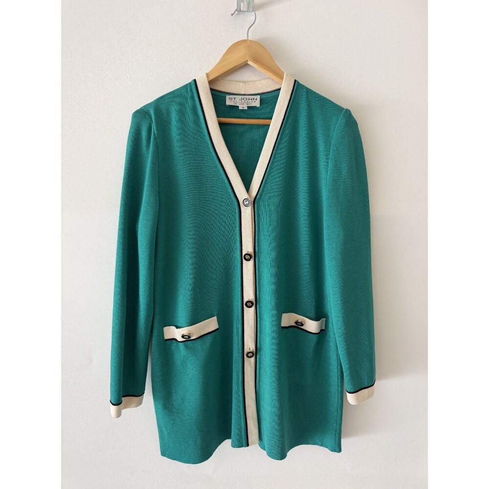 St.John Collection by Marie Gray Cardigan Sweater Womens 6 Green Button Front